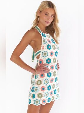 Show Me Your Mumu Women’s Happy Halter Mini Dress 70’s Multi Crochet - Size XXL